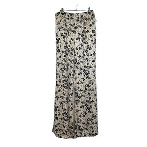Zara Ecru and Black Floral Print Pull-On Viscose Pants Sz S